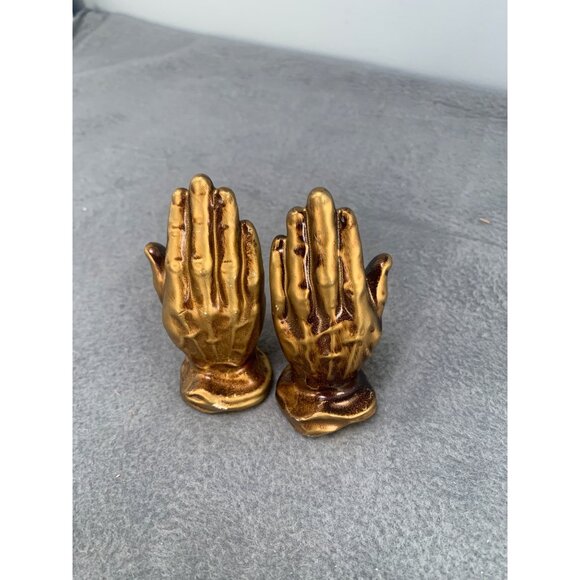 Vintage Lefton Japan Gold Praying Hands Salt & Pepper Shakers 4" Tall 1950s - Picture 3 of 9